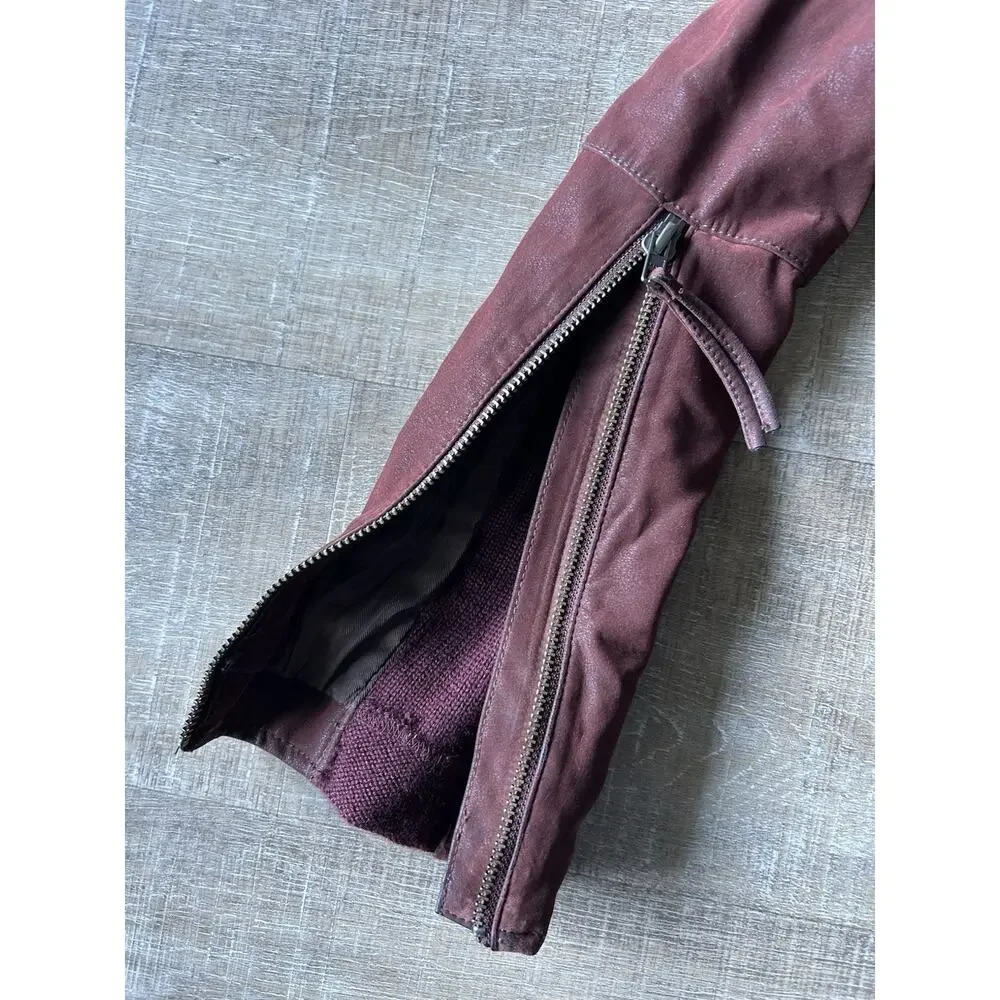 Free People Moto Jacket Womens 4 Burgundy Vegan Faux Leather Boho Biker NWT